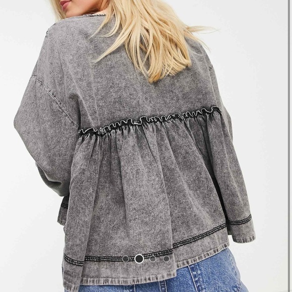 We The Free Free People charlotte smock top washed denim black peplum blouse top - Picture 13 of 15